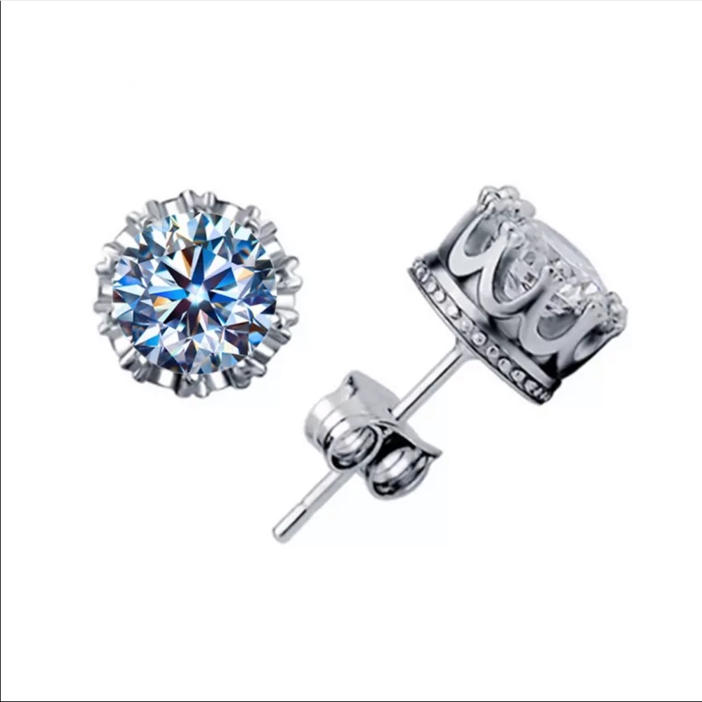 Sterling Silver Crystal CZ Diamond Stud Earrings, NICE EARRINGS, CUTE EARRINGS - Picture 3 of 4